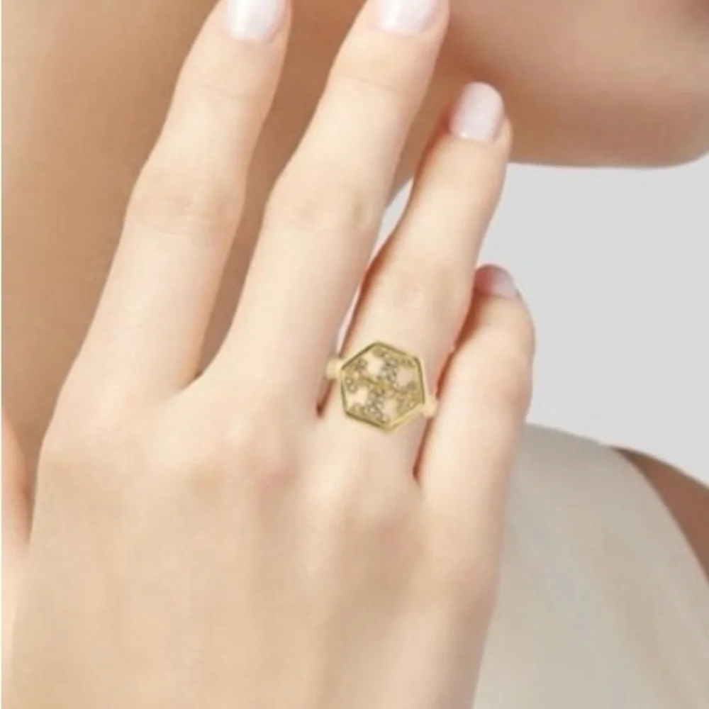 Tory Burch Hexagon Logo Pave Crystal Ring 7 new